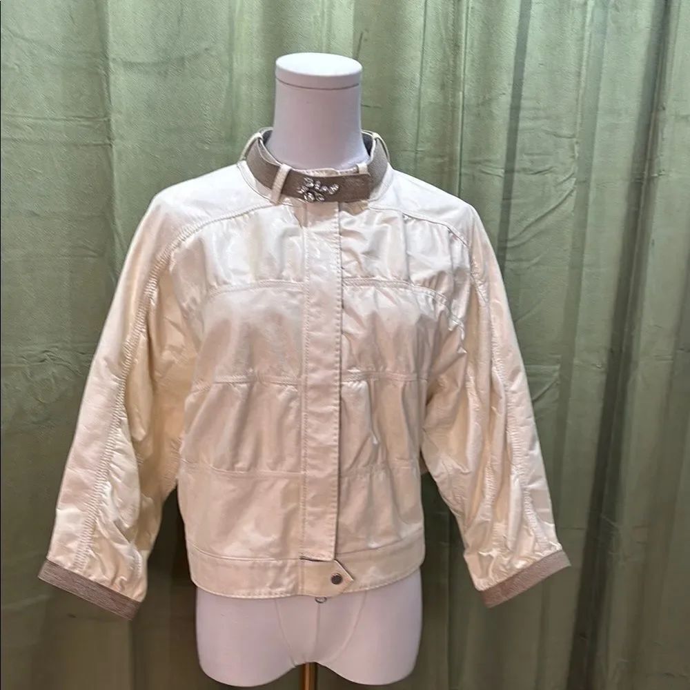 Brunello Cucinelli Cream 100% leather Bomber Jacket , M